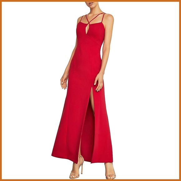 BCBGMaxAzria Cami Keyhole Bold Red Strappy Gown Dress - Picture 1 of 14